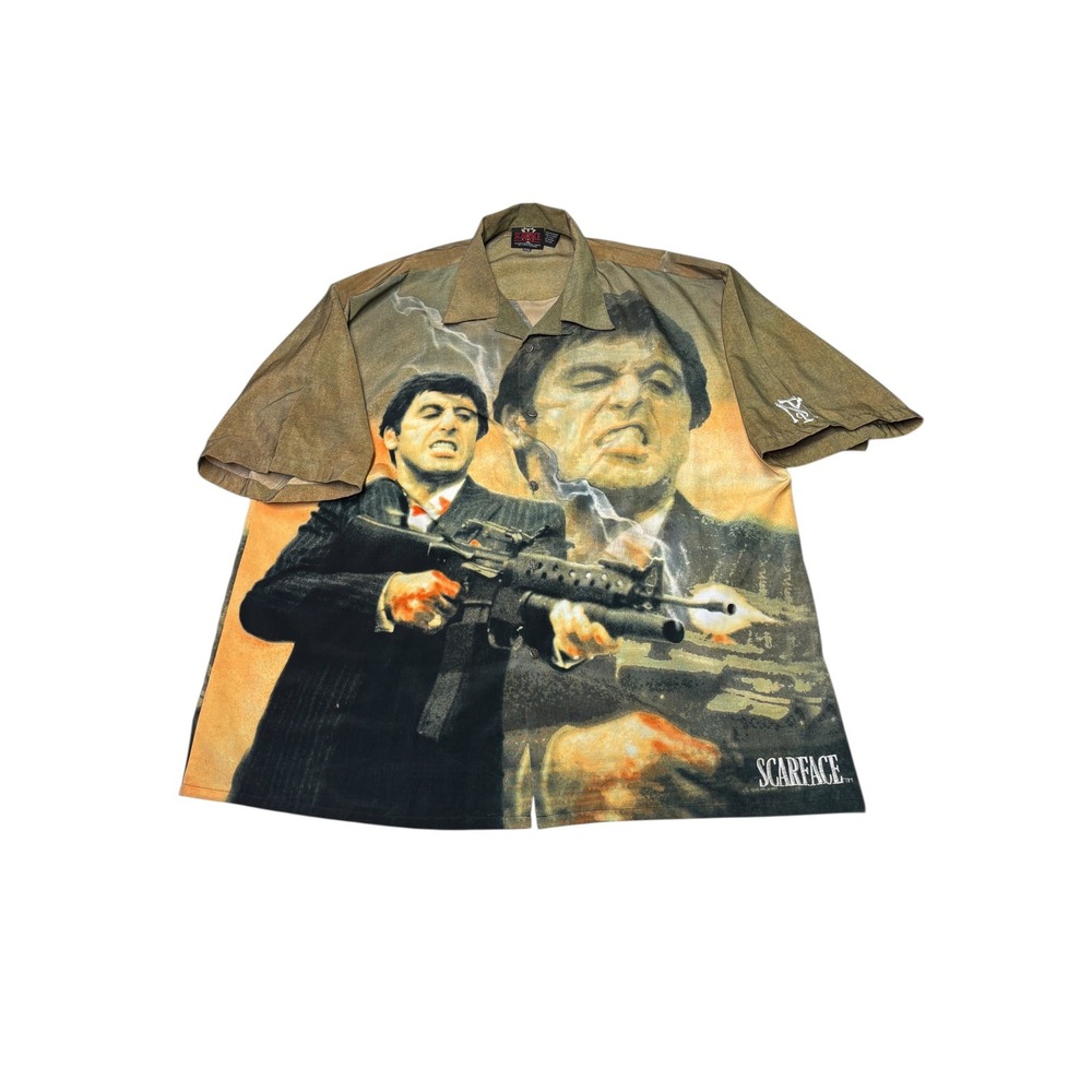 VTG Scarface Tony Montana Dragonfly Shirt Men's AOP Embroidered Button Up XXXL